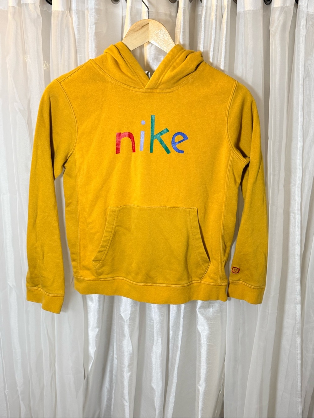 Nike Mustard Yellow Kids' Hoodie with Rainbow Logo